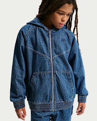 Nike Sportswear Collection Big Kids' Full-Zip Hooded Denim Jacket